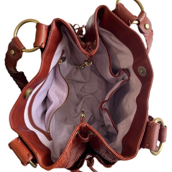 Kooba Sienna Dark Brown Leather Whip Stitched Embossed Floral Shoulder Bag EUC - Picture 5 of 16